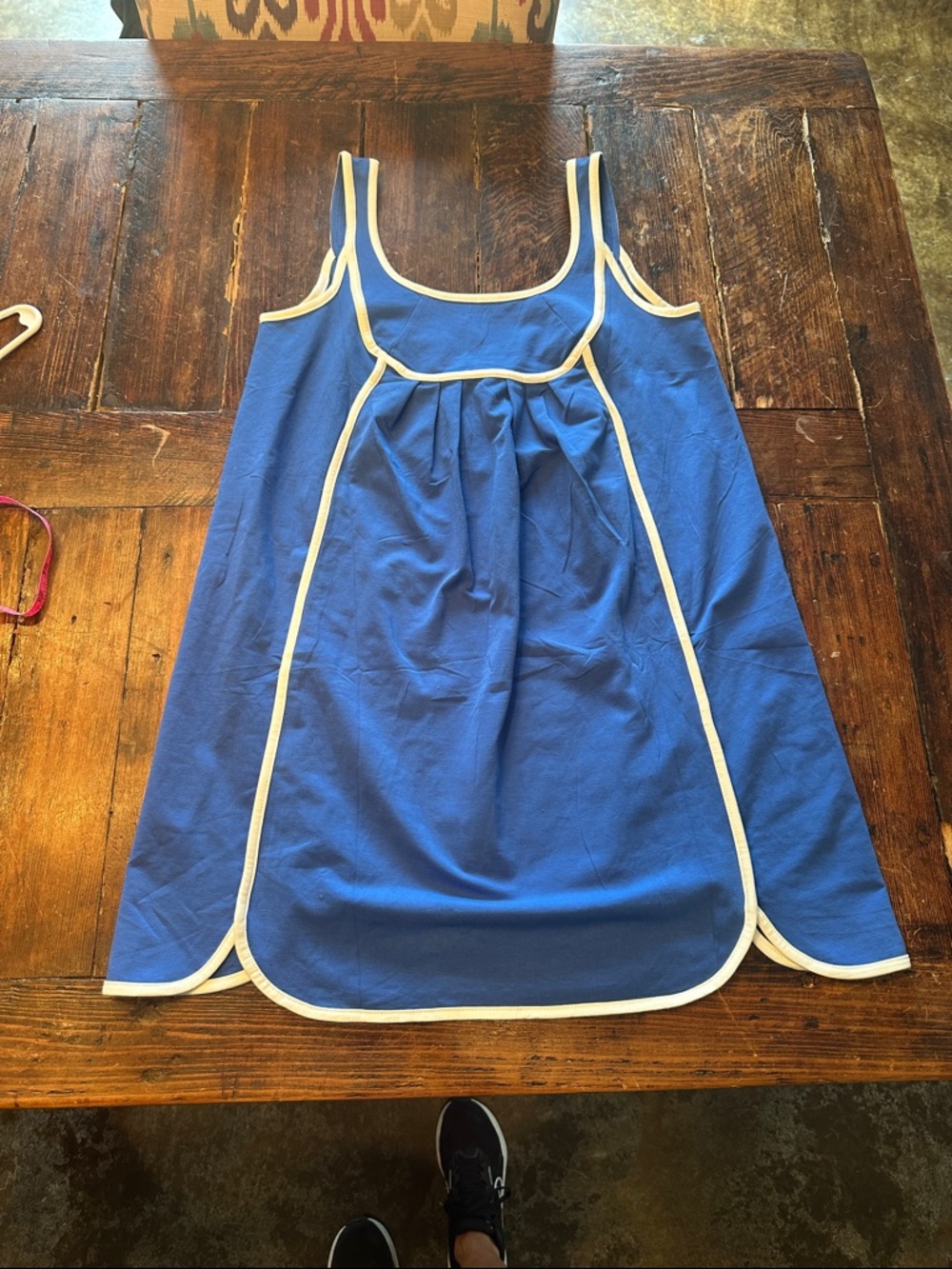 Vibrant Blue Sleeveless Dress with White Trim. Size Small